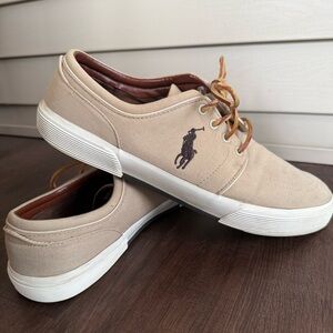 Polo Ralph Lauren Mens Faxon Low Tan Canvas Fashion Sneaker Size 13D